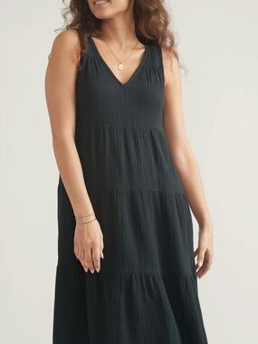 Marine Layer Maxi Dress Black Cotton Gauze Corinne Sleeveless Slip size S